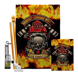 USBrotherhood Bravery Firefighter Burlap Garden House Flag-Kit Armed Forces Firefrighter Fireman Fire Department Rescue Red Line Hero Support Banner Small Yard Gift Double-Sided, Made in USA