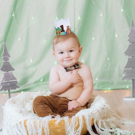 EUOYUFO One Happy Camper Birthday Crown - One Happy Camper Birthday Decorations Teddy Bear Camping First Birthday Party Decorations Boys Camp 1st Themed Party Supplies