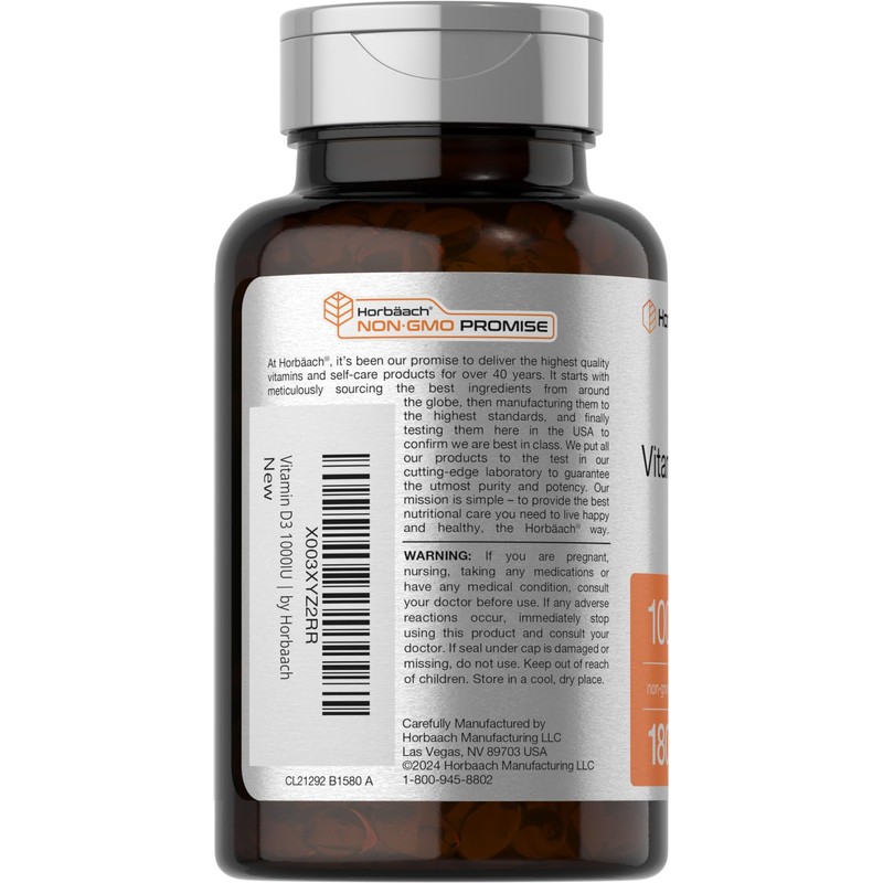 Horbäach Vitamin D3 1000IU (25mcg) Softgels | 180 Count |