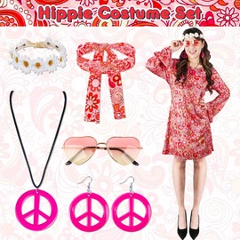 Hippie D9 Women's Hippie Costume, 60s 70s Outfit, Hippie Headband, Headband, Glasses, Necklace, Earrings, Disco Outfit, Hippie Accessories, Women's Dress for Carnival Party