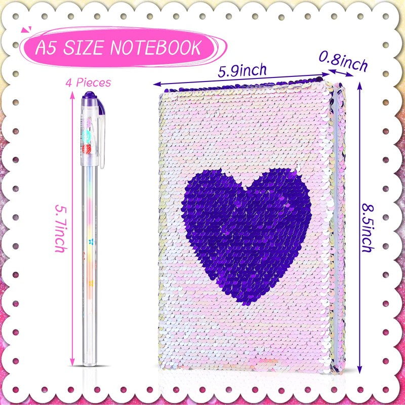 Outus Sequin Girls Journal Set with 4 Pieces Color Gel