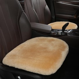 OGLAND 2 Pack Genuine Sheepskin Car Seat Cover-Australia Wool Cushion for Universal Fit Auto Interior Accessories Women Soft Wool Natural Fur(Honey Beige, 2 Pieces Front)