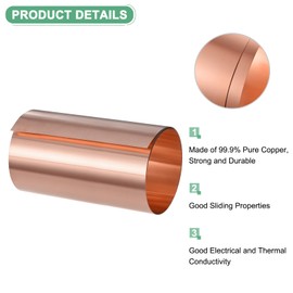M METERXITY Copper Sheet Roll, 39"x 5.9"x 0.004"(LxWxT) Copper Foil Sheet Roll, Pure Copper Strip for House Repair/DIY Projects/Electrical/Crafts/Roofing Flashing Roll