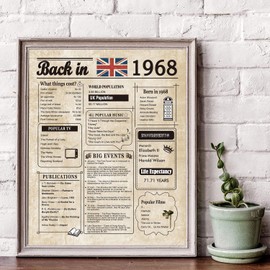 Woaipati Back in 1968 Poster UK Happy 56th Birthday Party Decoration Elegant Gift 56 Years Anniversary Idea Home Decor for Women Men Unframed -1968