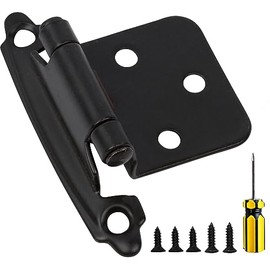 DecoBasics Matte Black Cabinet Hinges for Kitchen Cabinets Doors (10 Pair -20 Pcs) -1/2 inch Overlay (Variable) -Self Closing Kitchen Cabinet Hinges Cupboard Flush Face Mount w/Bumpers & Screwdriver
