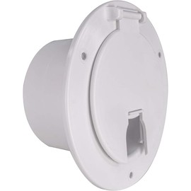 RecPro RV White Power Cord Hatch Cover | UV-Stabilized Plastic | Snap Lock Door | Accepts up to 50 Amp Cord | Made in America