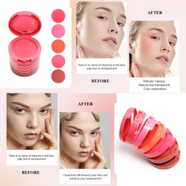 UCANBE 5 Colors Face Blusher Palette Waterproof Matte Long Lasting Lightweight Blush Powder Pink Coral Blushing Pallet with Brush Mirror Women Makeup Gift Set Kit