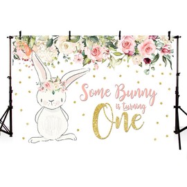 MEHOFOND 7x5ft Bunny Girl One Birthday Party Backdrop Spring Pink Floral Glitter Gold Rabbit Some Bunny One Girl Happy 1st Birthday Photography Background Photo Banner Easter Poster