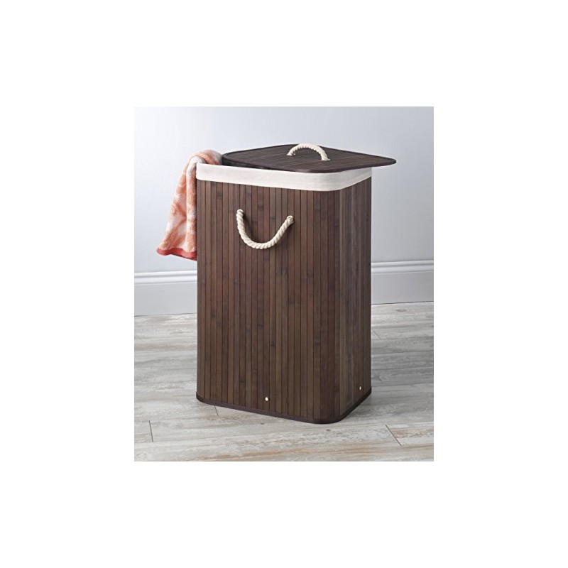 Whitmor Laundry Hamper with Rope Handles Bamboo, 12.25x16.25x23.375, Dark Stain