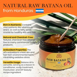 Batana Oil from Honduras - 100% Pure Raw Batana Oil - for Hair Growth, 100% Natural, Pure, Prevent Hair Loss and Enhances Hair Thickness in Men & Women (8 oz)