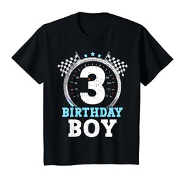 Kids 3rd Birthday Boy 3 Third Race Car Birthday Racing Car Flag T-Shirt