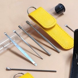 6-Piece Leather Ear Pick Set for Ear Cleaning Earwax Removal 4ea