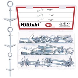 Hilitchi 18Pcs 3 Sizes O-Shaped Toggle Bolts and Wing Nut Kit M4 M5 M6 Eye Bolt Toggle Anchors Set Butterfly Toggle Anchors Toggle Bolts Heavy Duty Butterfly Anchors for Hanging Lamps Heavy Items