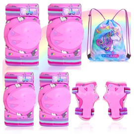 Unicorn Kids Knee Pads Elbow Pad Wrist Guards Protective Gear Set Comfortable for Children Girls Roller Skates Inline Scooter Bicycle Skateboard Rollerblading Cycling Riding