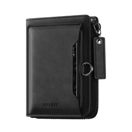 VULKIT Mens Wallet RFID Blocking Credit Card Wallet Leather Passcass Wallet Bifold Zip Around Card Holder with Coin Pocket