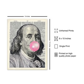 Ben Franklin - Benjamin Franklin - Funny Wall Decor for Living Room, Bedroom, Dorm - Unique Original Bubble Gum Wall Art - Hundred Dollar Bill Room Decor - Dictionary Art - Gag Gift
