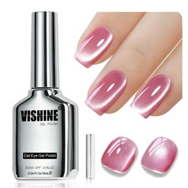Vishine 16ml Ice Glass Cat Eye Gel Nail Polish, Glitter Holographic Glitter Shimmer Translucent Sheer Plum Color Soak Off Magnetic Nail at Home MY402