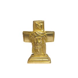 athizay Brass Holy Cross Jesus Christ Idol – 8 cm – Compact Gold Cross for Car Dashboard, Table, or Travel Use