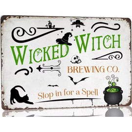 Wicked Witch Brewing Co. Stop In For A Spell Metal Tin Sign Vintage Witch Brewing Tin Sign for Home Kitchen Cafe Bar Sign 8x12 Inch