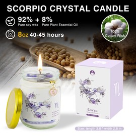 ZINCGE Zodiac Crystal Candle Gifts for Women, Astrology Spiritual Birthday Gifts Horoscope Natural Soy Bergamot Scented Candle with Dry Flowers and Amethyst Healing Crystals (Scorpio)