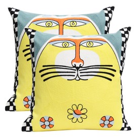 Pilmandu Pack of 2 Decorative Square Pillowcase Abstract Art Embroidered Throw Pillows Cover for Couch Farmhouse Patio Garden Sofa Chairs 18x18 Inch (Tiger Face)