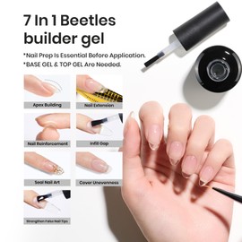 Beetles Gel Nail Polish 15ml*2 Clear Beetles Builder Gel 7 in 1 Builder Strengthener Gel Color Hard Gel Builder with Liner Brush Extension Nail Gel for Holiday Nail Art Design Gift for Women