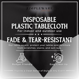 ZIMPLEWARE Premium Black Plastic Table Cloth Disposable (12 Pk) Plastic Tablecloths for Rectangle Tables (54in x 108in) Party Table Cloths Disposable for 6ft to 8ft Rectangle Tables