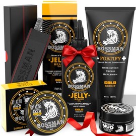 Bossman Kit completo para barba, aceite, acondicionador y bálsamo para barba, peine y cera de bigote, evita la picazón de la barba, crece más grueso (