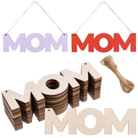 MoDooris 24Pcs Wooden MOM Letters Ornaments Mother's Day Unfinished Wood Crafts Blank Wooden MOM Cutouts Unfinished Letters Hanging Ornaments for Painting Happy Mother’s Day Signs Party Decor