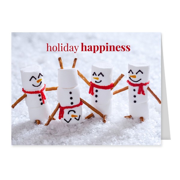 Marshmallow Snowmen Holiday Card Pack - Set of 25 cards - 1 design, versed inside with envelopes