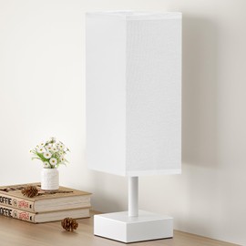 aooshine White Small Table Lamp - Bedside Lamp for Bedroom, Minimalist Nightstand Lamp with Square Fabric Shade, Desk Lamp for Kids Room Dorm