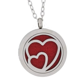 Simply Essential Solutions Aromatherapy Essential Oil Diffuser Stainless Steel 30MM Silver Magnetic Locket Pendant 2 Sizes Chain Necklace, Refill Pads & Diffuser Bracelet in a Velvet Bag (Double Heart)
