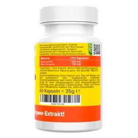Ingwer Kapseln - hochdosiert - 500 mg Extrakt - 100 mg Gingerol - Qualität aus Deutschland - Extrakt ohne Zusätze - vegan - laborgeprüft - Vitamineule®