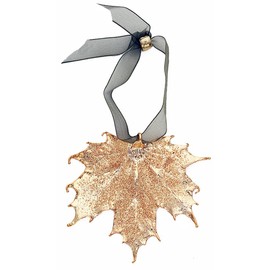Leaf Ornament - Sugar Maple Leaves, Gold Dipped, 2.5 to 3 Inches in Length or Width, Assorted Adjustable Ribbon Tie