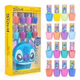 Stitch 16 piezas de esmalte de uas a base de agua con secador de uas, esmalte de uas pelable con agua, colores brillantes y opacos, bateras AA no...  