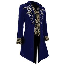 Apocrypha Mens Medieval Steampunk Tailcoat Victorian Prince Jacket Frock Coat (Blue, Large)