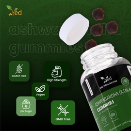 Ved Ashwagandha (KSM-66) Gummies; ASG Chews Mixed Berry Flavour with Mother Culture, Vegan Health Supplement for Men and Women- 60 Chews 30 Days’ Supply.
