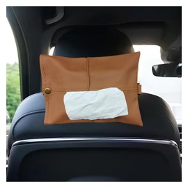 Car Tissue Holder, Waterproof Premium PU Leather Tissue Box Cover, Portable Vehicle Backseat Headrest Napkin Organizer, Universal Auto Storage Bag for Daily Use (Coffee)