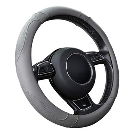 SFONIA Car Steering Wheel Cover Steering Wheel Protector Microfiber Leather Universal 37-38cm / 15" Anti-slip Breathable Durable (Grey colour)