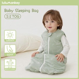 LULUMONKEY 2.5 TOG Winter Baby Sleeping Bag 0-6 Months, 100% Cotton Baby Wearable Blanket for Newborn Sleep Sack, Green Leaves