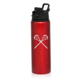MIP 25 oz Aluminum Sports Water Travel Bottle Lacrosse Sticks (Red)