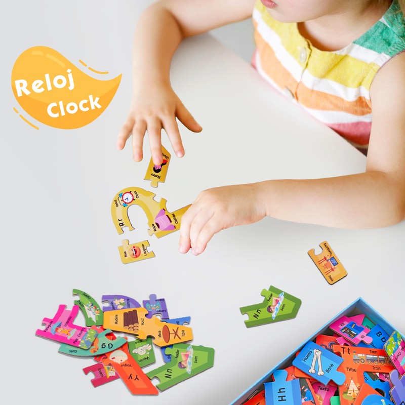 Bilingual Spanish English Alphabet ABC Puzzle Jigsaw for Toddlers, Age