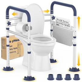 Toilet Safety Rails for Seniors, Adjustable Height & Width Toilet Rails, 350 lb Toilet Handles for Elderly and Disabled, Foldable Toilet Safety Frame, Toilet Bars Fit Any Toilets