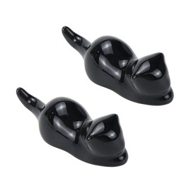 Nicerity Chinese Painting Brushes Rests for Calligraphy Sumi Brushes Ceramics Cat Shape 2 Pcs(Black)