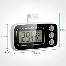 Vicloon Fridge Thermometer, Pack of 2 Digital Freezer Thermometer with Hooks, LCD Display, Reading, Max Min Record Function, Perfect for Indoor Use, Home, Restaurants (White Black)