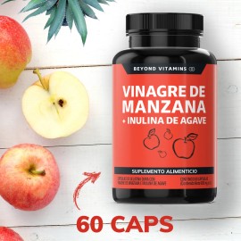 Vinagre De Manzana Con Inulina De Agave - 60 Cpsulas De 600 Mg  Sin Saborizante  Pastillas Vitaminas Mujer  Hombre - Candida Cleanse - Vinagre...     