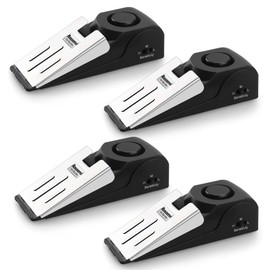 Rosoenvi 4 Pack Door Stop Alarm, Door Stopper with 120DB Security Alarm, Floor Wedge Door Stop Siren, Door Security Devices for Traveling, Apartment, Hotel and Home, Black