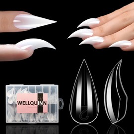 Wellquinn Short Cat Claw Curved Stiletto Nail Dual Forms for Extension, Sculptural Eagle Hawk Acrylic Nails Reusable Full Cover Mold Suitable for Polygel Solid Hard Builder Gel 280Pcs 14 Sizes Q57