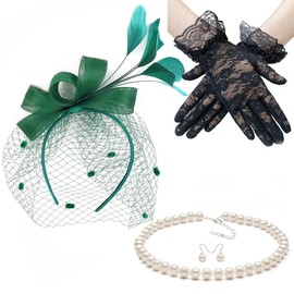 Gionforsy Fascinators Hat for Women Tea Party Headband Wedding Mesh Feathers Hair Clip (Dark Green, one size)