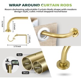 2 Pack Gold Wrap Around Curtain Rods,Gold Curtain Rods for windows 28 to 48 inch(2.3-4Ft),Adjustable Blackout Curtain Rod,1"Diameter Room Darkening Drapery Rods,Window Curtains Rod 28-48",Brushed Gold